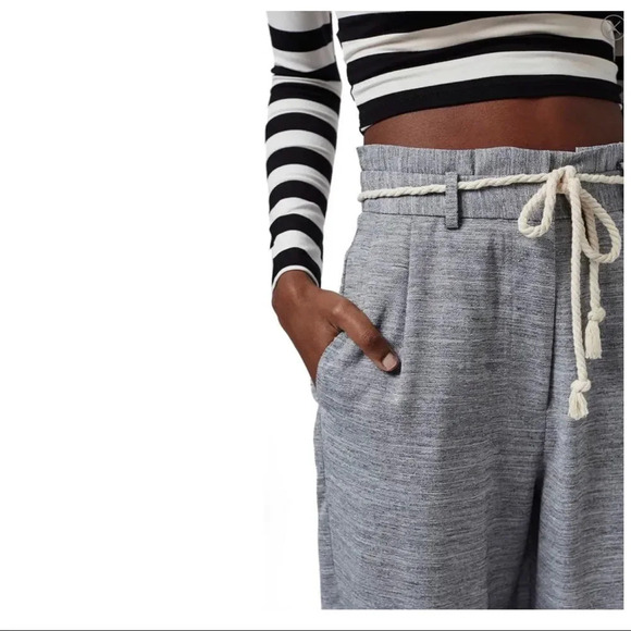 NWOT TOPSHOP | Rope Belted Gray Paperbag Cuffed Pants | 6 - Picture 3 of 10